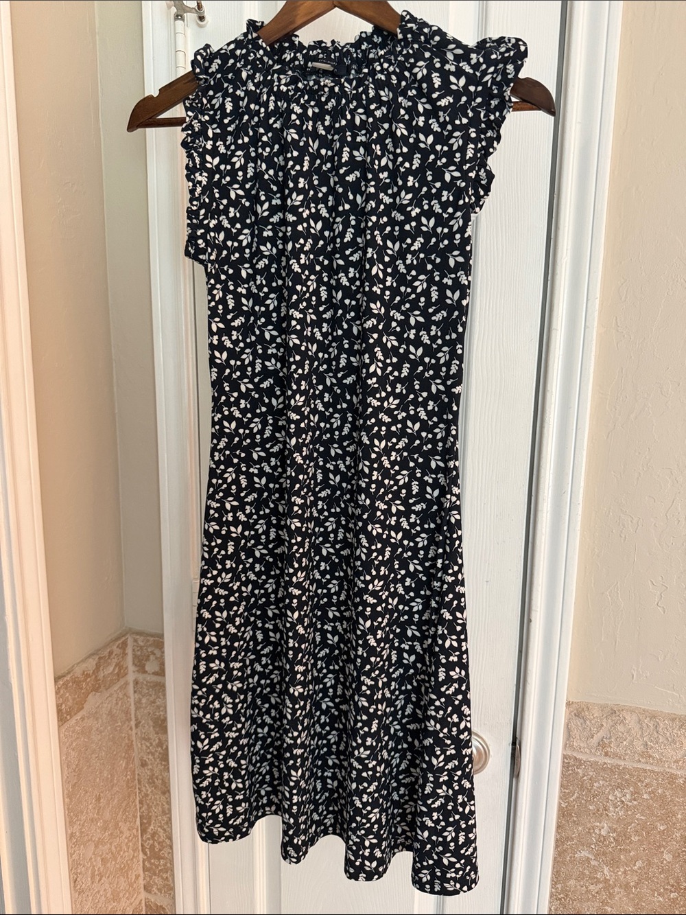 Tommy Hilfiger Black Midi Dress with White Leaf Print